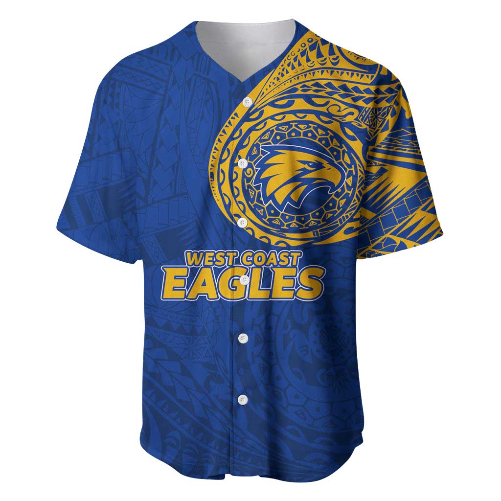 Personalized West Coast Eagles Polynesian Baseball Jersey Tribal Chest and Sleeve Tattoo Heritage Warrior