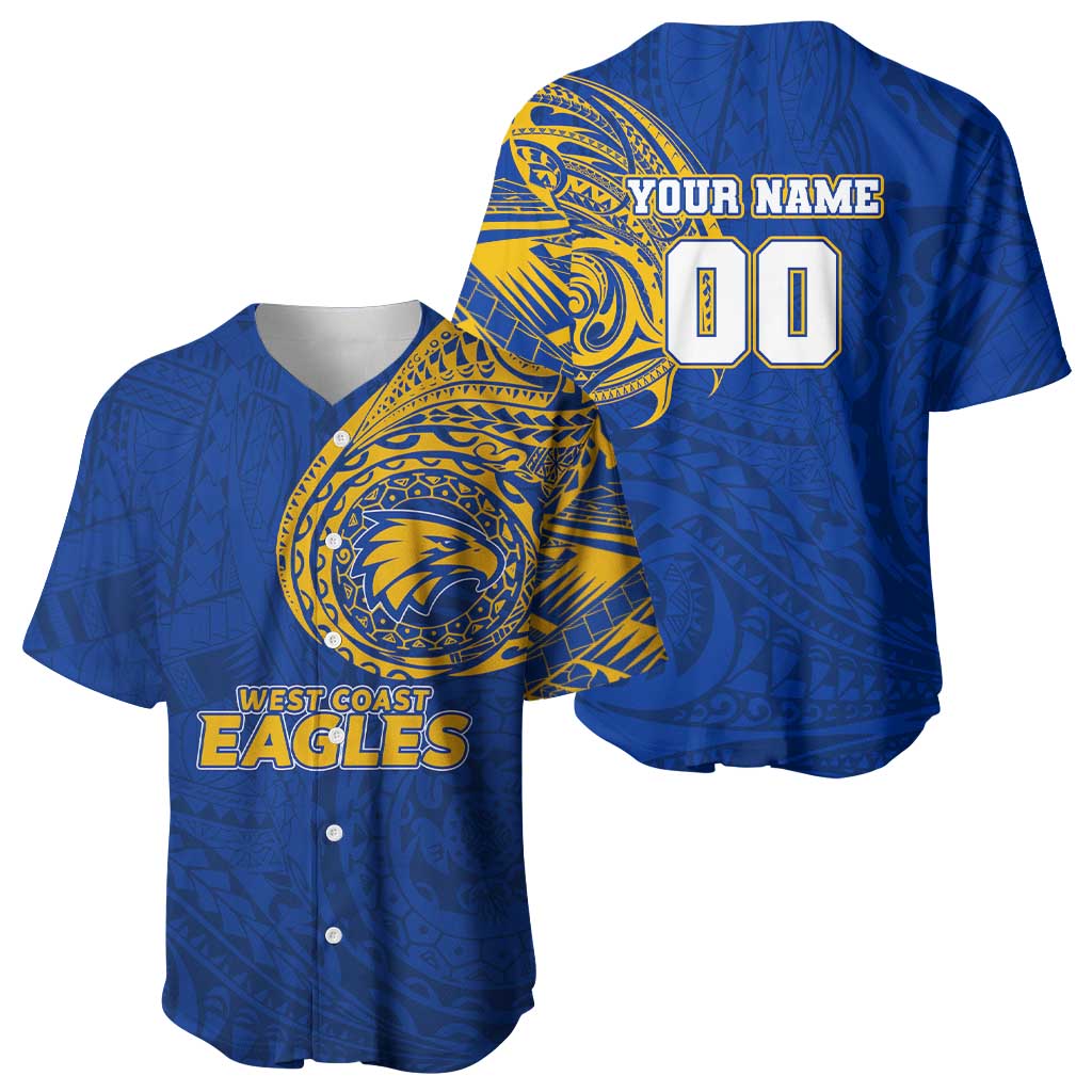 Personalized West Coast Eagles Polynesian Baseball Jersey Tribal Chest and Sleeve Tattoo Heritage Warrior