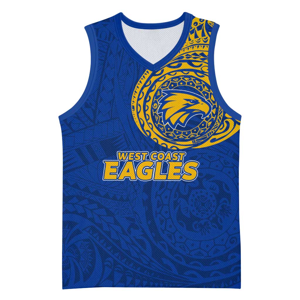 Personalized West Coast Eagles Polynesian Basketball Jersey Tribal Chest and Sleeve Tattoo Heritage Warrior