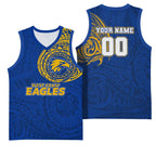 Personalized West Coast Eagles Polynesian Basketball Jersey Tribal Chest and Sleeve Tattoo Heritage Warrior