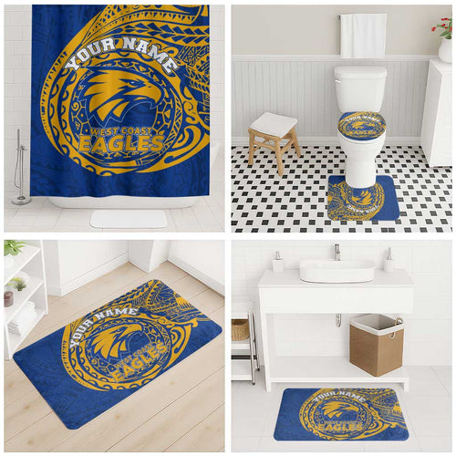 Personalized West Coast Eagles Polynesian Bathroom Set Tribal Chest and Sleeve Tattoo Heritage Warrior