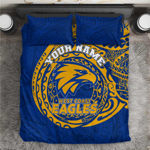 Personalized West Coast Eagles Polynesian Bedding Set Tribal Chest and Sleeve Tattoo Heritage Warrior