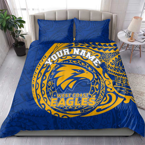Personalized West Coast Eagles Polynesian Bedding Set Tribal Chest and Sleeve Tattoo Heritage Warrior