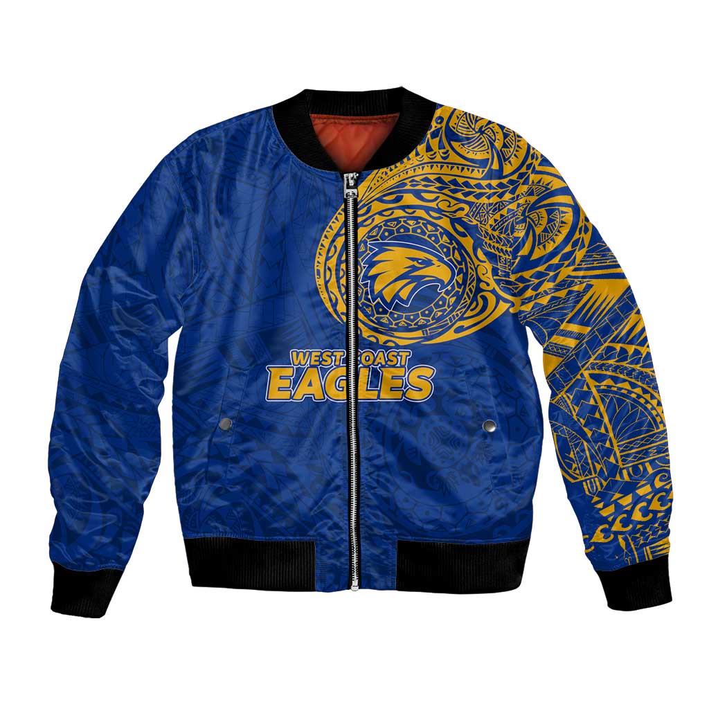Personalized West Coast Eagles Polynesian Bomber Jacket Tribal Chest and Sleeve Tattoo Heritage Warrior