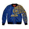 Personalized West Coast Eagles Polynesian Bomber Jacket Tribal Chest and Sleeve Tattoo Heritage Warrior