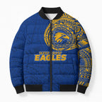 Personalized West Coast Eagles Polynesian Bomber Puffer Jacket Tribal Chest and Sleeve Tattoo Heritage Warrior