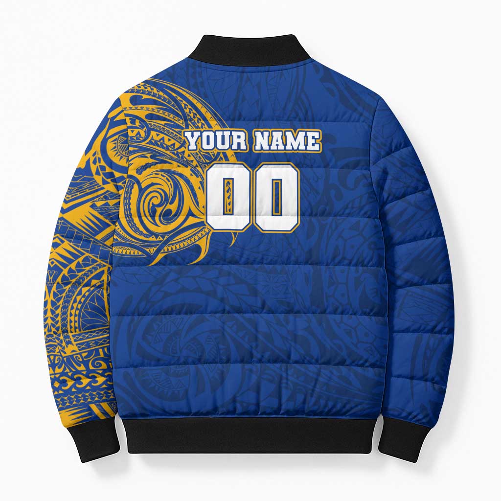 Personalized West Coast Eagles Polynesian Bomber Puffer Jacket Tribal Chest and Sleeve Tattoo Heritage Warrior