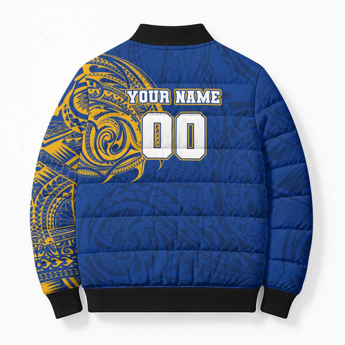 Personalized West Coast Eagles Polynesian Bomber Puffer Jacket Tribal Chest and Sleeve Tattoo Heritage Warrior