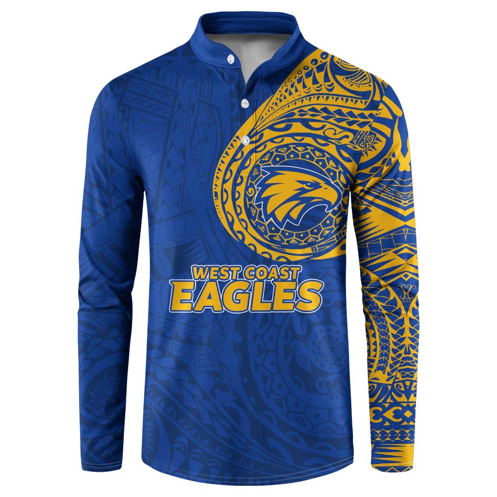 Personalized West Coast Eagles Polynesian Button Sweatshirt Tribal Chest and Sleeve Tattoo Heritage Warrior