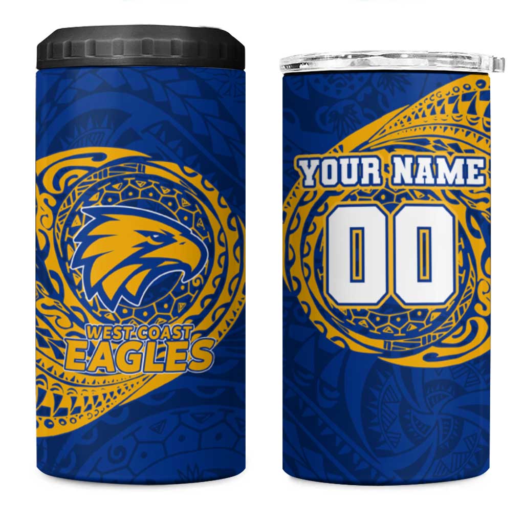 Personalized West Coast Eagles Polynesian 4 in 1 Can Cooler Tumbler Tribal Chest and Sleeve Tattoo Heritage Warrior