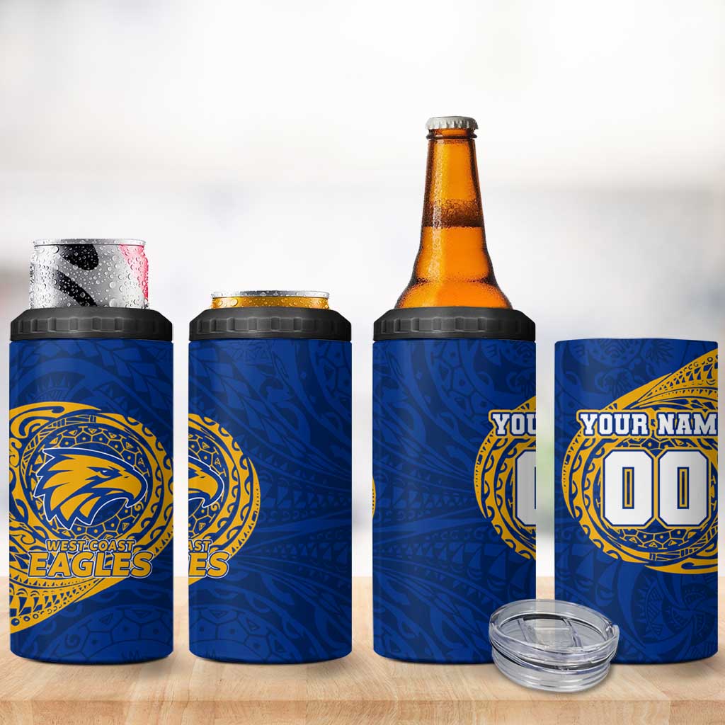 Personalized West Coast Eagles Polynesian 4 in 1 Can Cooler Tumbler Tribal Chest and Sleeve Tattoo Heritage Warrior