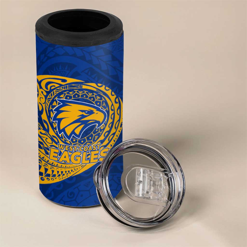 Personalized West Coast Eagles Polynesian 4 in 1 Can Cooler Tumbler Tribal Chest and Sleeve Tattoo Heritage Warrior