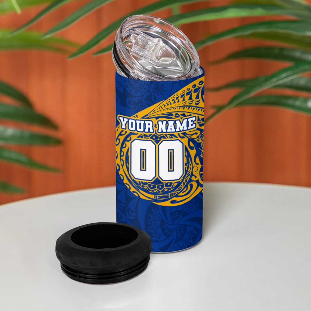 Personalized West Coast Eagles Polynesian 4 in 1 Can Cooler Tumbler Tribal Chest and Sleeve Tattoo Heritage Warrior
