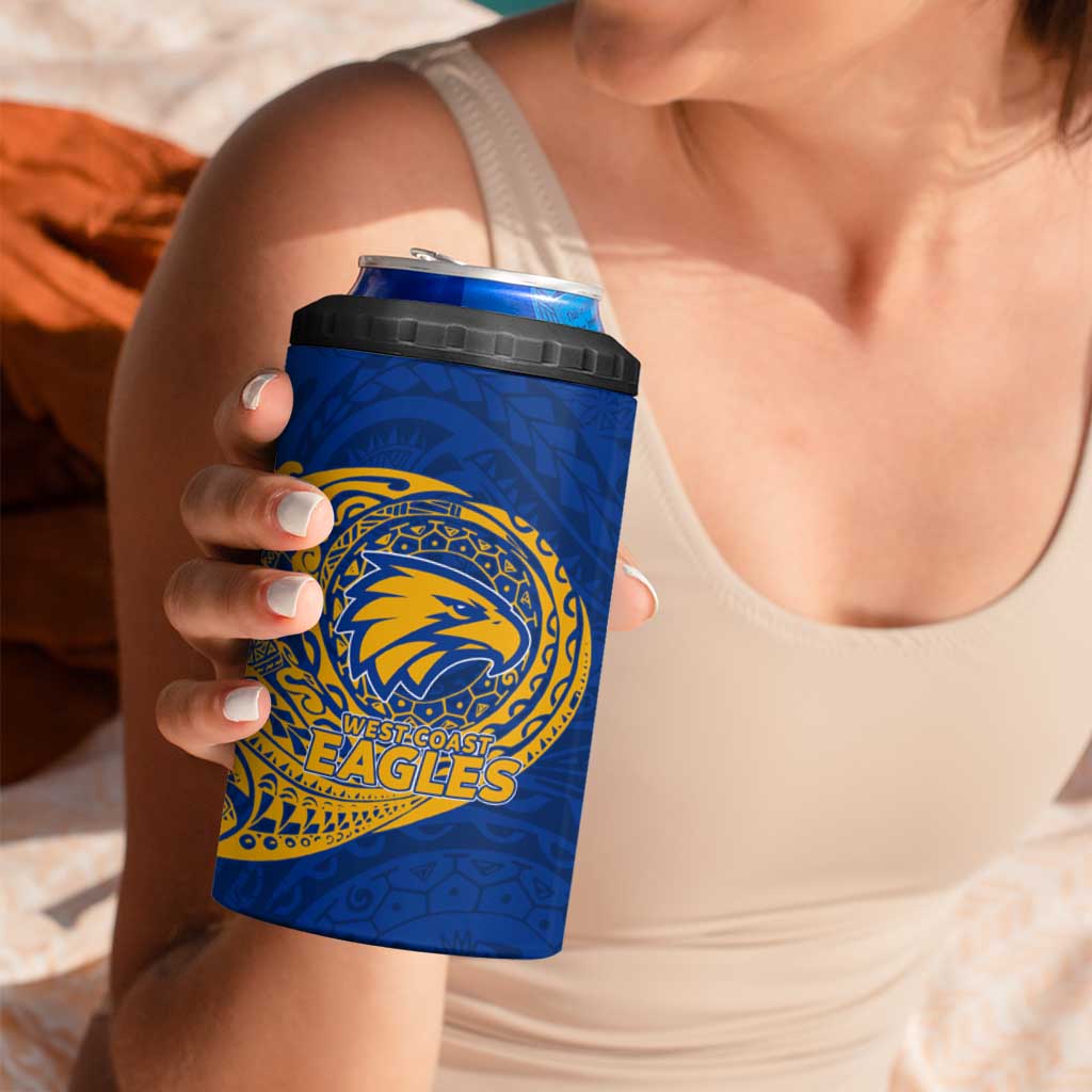 Personalized West Coast Eagles Polynesian 4 in 1 Can Cooler Tumbler Tribal Chest and Sleeve Tattoo Heritage Warrior