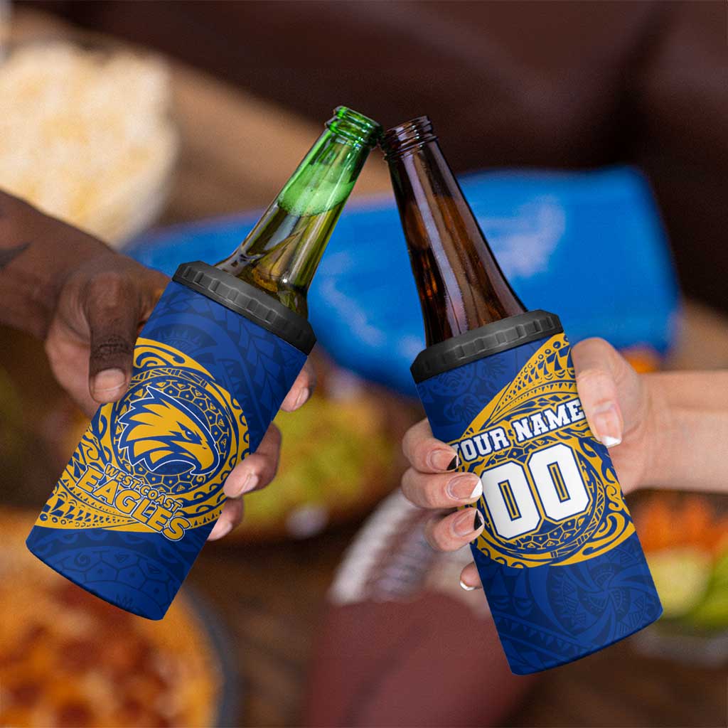 Personalized West Coast Eagles Polynesian 4 in 1 Can Cooler Tumbler Tribal Chest and Sleeve Tattoo Heritage Warrior