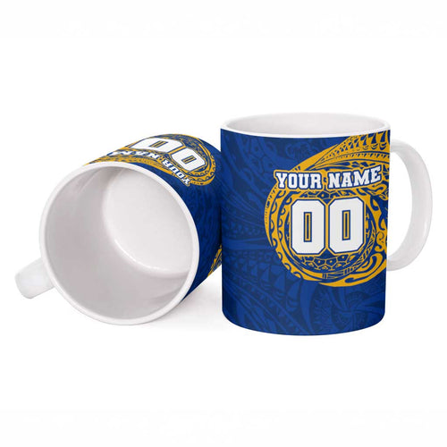 Personalized West Coast Eagles Polynesian Ceramic Mug Tribal Chest and Sleeve Tattoo Heritage Warrior
