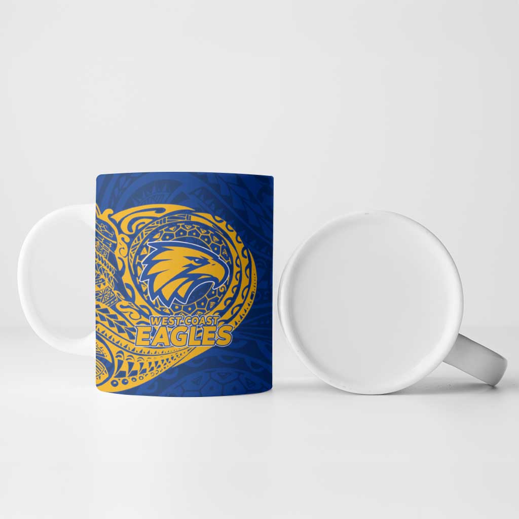 Personalized West Coast Eagles Polynesian Ceramic Mug Tribal Chest and Sleeve Tattoo Heritage Warrior