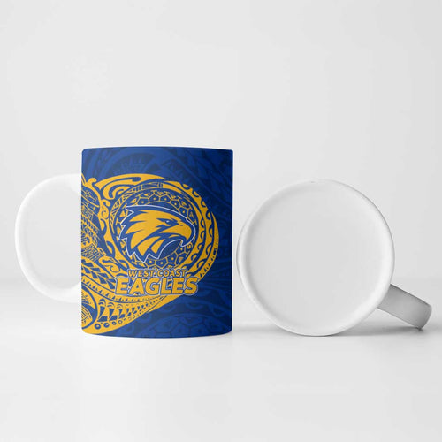 Personalized West Coast Eagles Polynesian Ceramic Mug Tribal Chest and Sleeve Tattoo Heritage Warrior