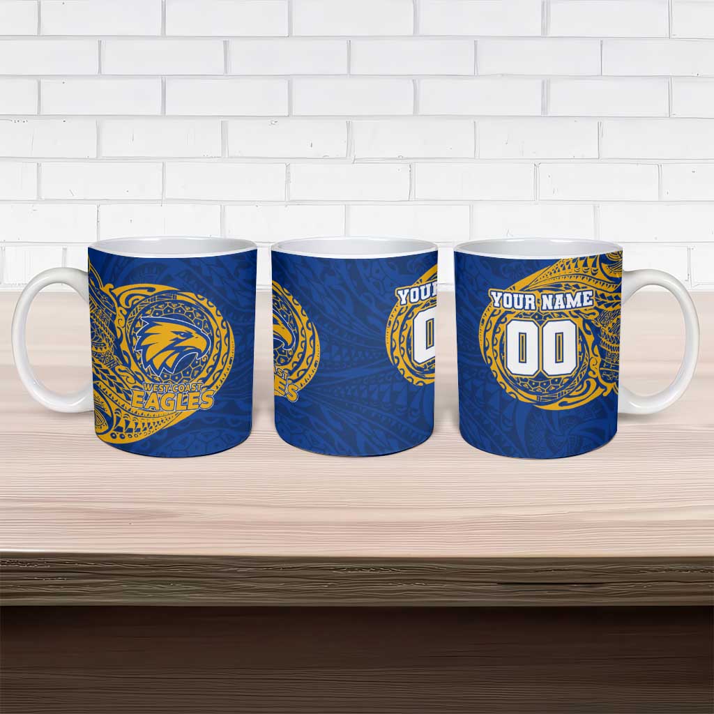 Personalized West Coast Eagles Polynesian Ceramic Mug Tribal Chest and Sleeve Tattoo Heritage Warrior