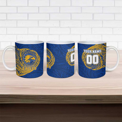 Personalized West Coast Eagles Polynesian Ceramic Mug Tribal Chest and Sleeve Tattoo Heritage Warrior