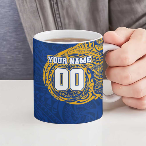Personalized West Coast Eagles Polynesian Ceramic Mug Tribal Chest and Sleeve Tattoo Heritage Warrior