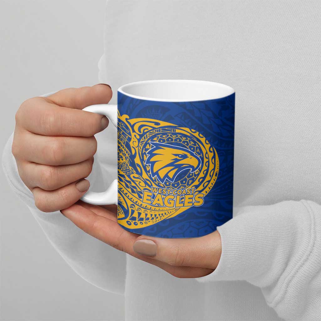 Personalized West Coast Eagles Polynesian Ceramic Mug Tribal Chest and Sleeve Tattoo Heritage Warrior