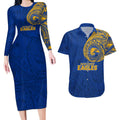 Personalized West Coast Eagles Polynesian Couples Matching Long Sleeve Bodycon Dress and Hawaiian Shirt Tribal Chest and Sleeve Tattoo Heritage Warrior