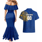 Personalized West Coast Eagles Polynesian Couples Matching Mermaid Dress and Hawaiian Shirt Tribal Chest and Sleeve Tattoo Heritage Warrior