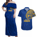 Personalized West Coast Eagles Polynesian Couples Matching Off Shoulder Maxi Dress and Hawaiian Shirt Tribal Chest and Sleeve Tattoo Heritage Warrior