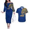 Personalized West Coast Eagles Polynesian Couples Matching Off The Shoulder Long Sleeve Dress and Hawaiian Shirt Tribal Chest and Sleeve Tattoo Heritage Warrior