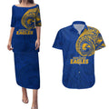 Personalized West Coast Eagles Polynesian Couples Matching Puletasi and Hawaiian Shirt Tribal Chest and Sleeve Tattoo Heritage Warrior