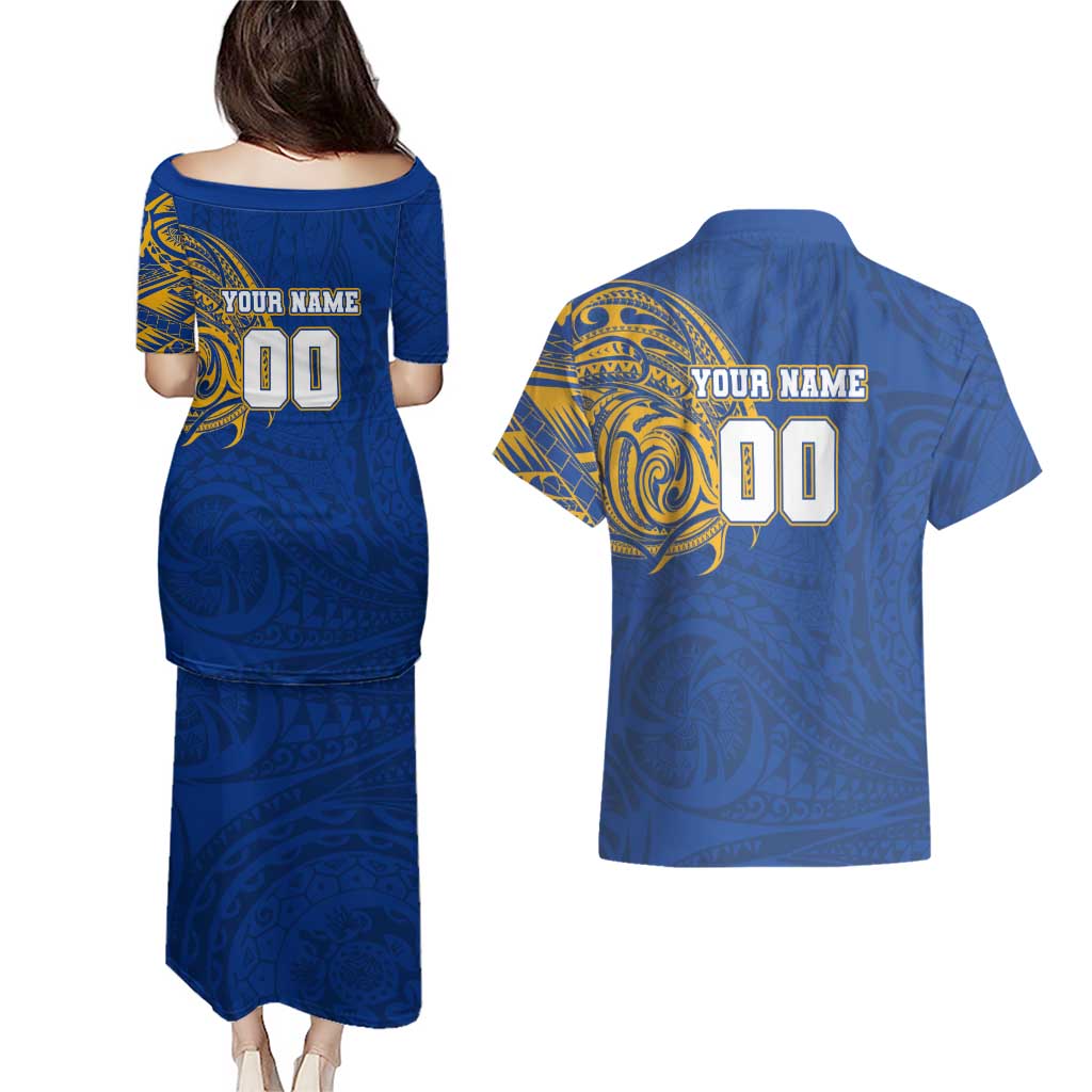 Personalized West Coast Eagles Polynesian Couples Matching Puletasi and Hawaiian Shirt Tribal Chest and Sleeve Tattoo Heritage Warrior