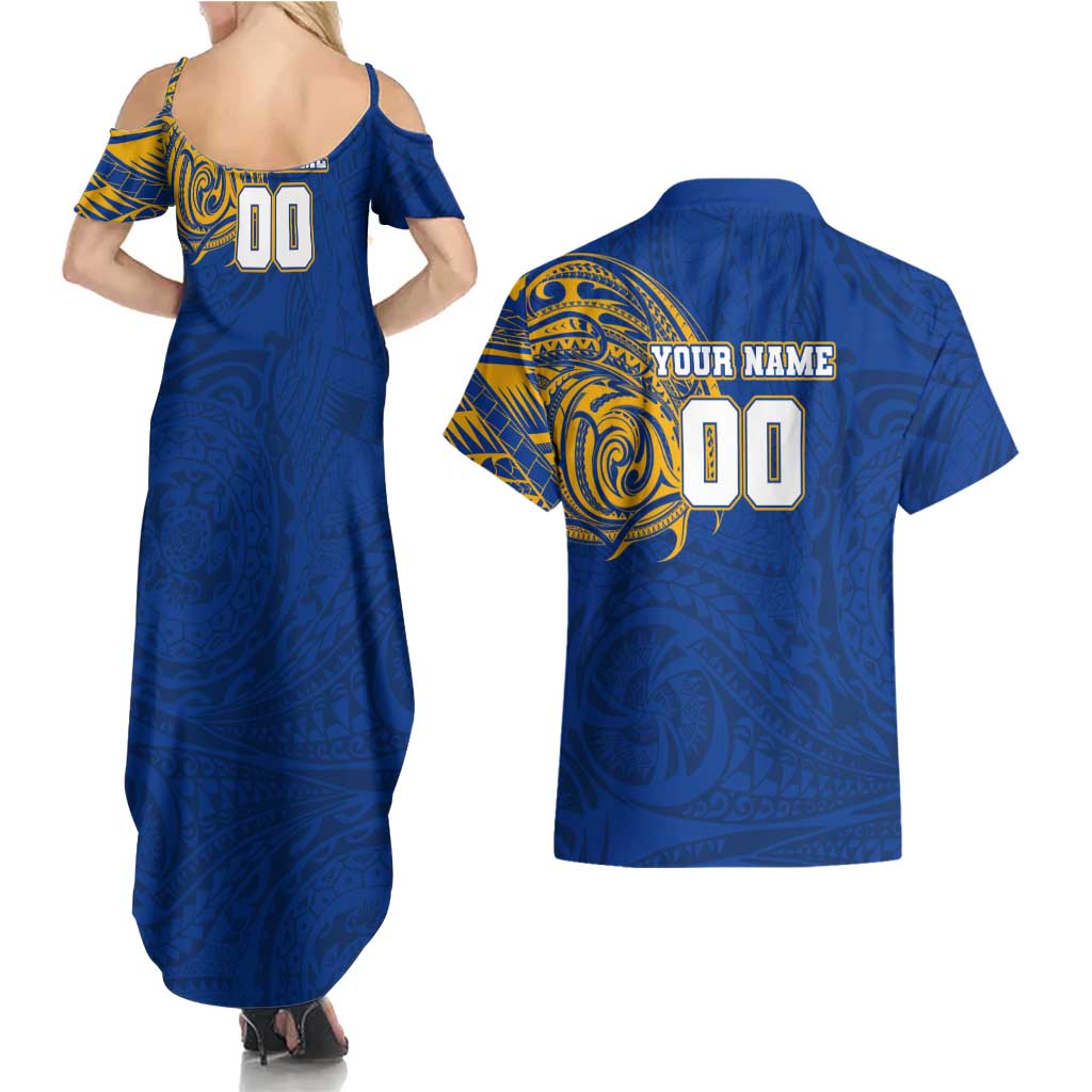 Personalized West Coast Eagles Polynesian Couples Matching Summer Maxi Dress and Hawaiian Shirt Tribal Chest and Sleeve Tattoo Heritage Warrior