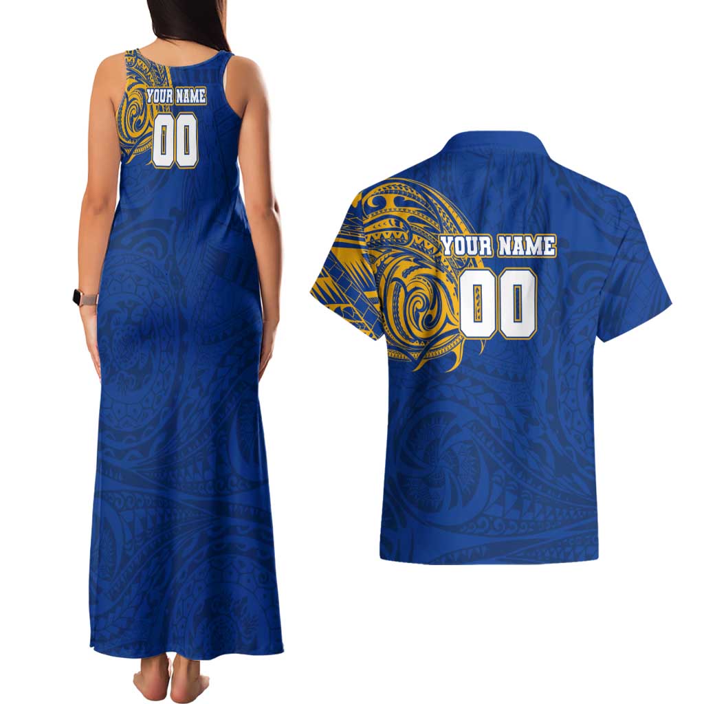 Personalized West Coast Eagles Polynesian Couples Matching Tank Maxi Dress and Hawaiian Shirt Tribal Chest and Sleeve Tattoo Heritage Warrior