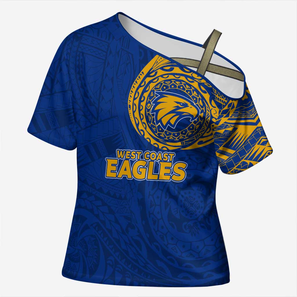 Personalized West Coast Eagles Polynesian Cross Shoulder Shirt Tribal Chest and Sleeve Tattoo Heritage Warrior