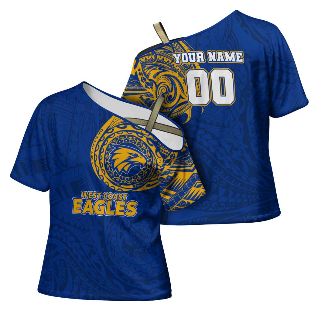 Personalized West Coast Eagles Polynesian Cross Shoulder Shirt Tribal Chest and Sleeve Tattoo Heritage Warrior