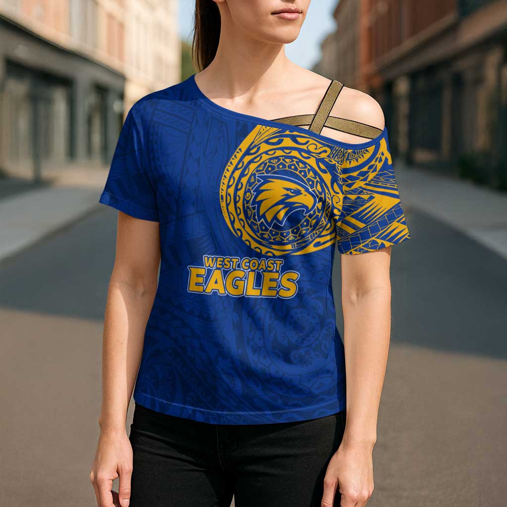 Personalized West Coast Eagles Polynesian Cross Shoulder Shirt Tribal Chest and Sleeve Tattoo Heritage Warrior
