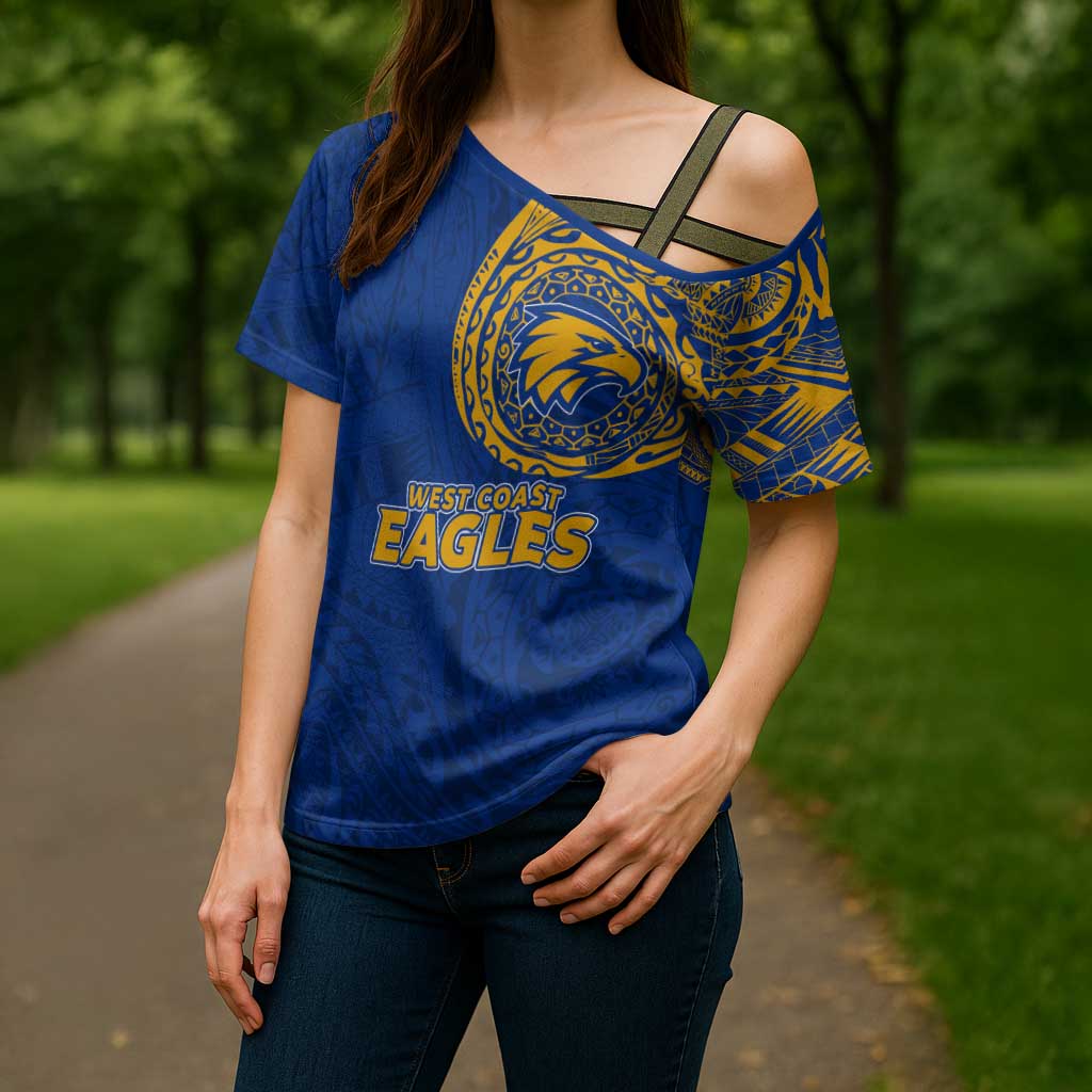 Personalized West Coast Eagles Polynesian Cross Shoulder Shirt Tribal Chest and Sleeve Tattoo Heritage Warrior