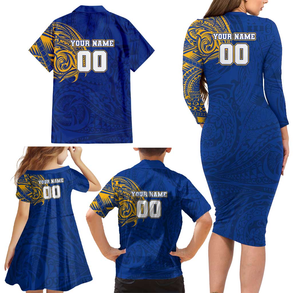 Personalized West Coast Eagles Polynesian Family Matching Long Sleeve Bodycon Dress and Hawaiian Shirt Tribal Chest and Sleeve Tattoo Heritage Warrior