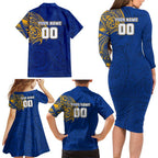Personalized West Coast Eagles Polynesian Family Matching Long Sleeve Bodycon Dress and Hawaiian Shirt Tribal Chest and Sleeve Tattoo Heritage Warrior