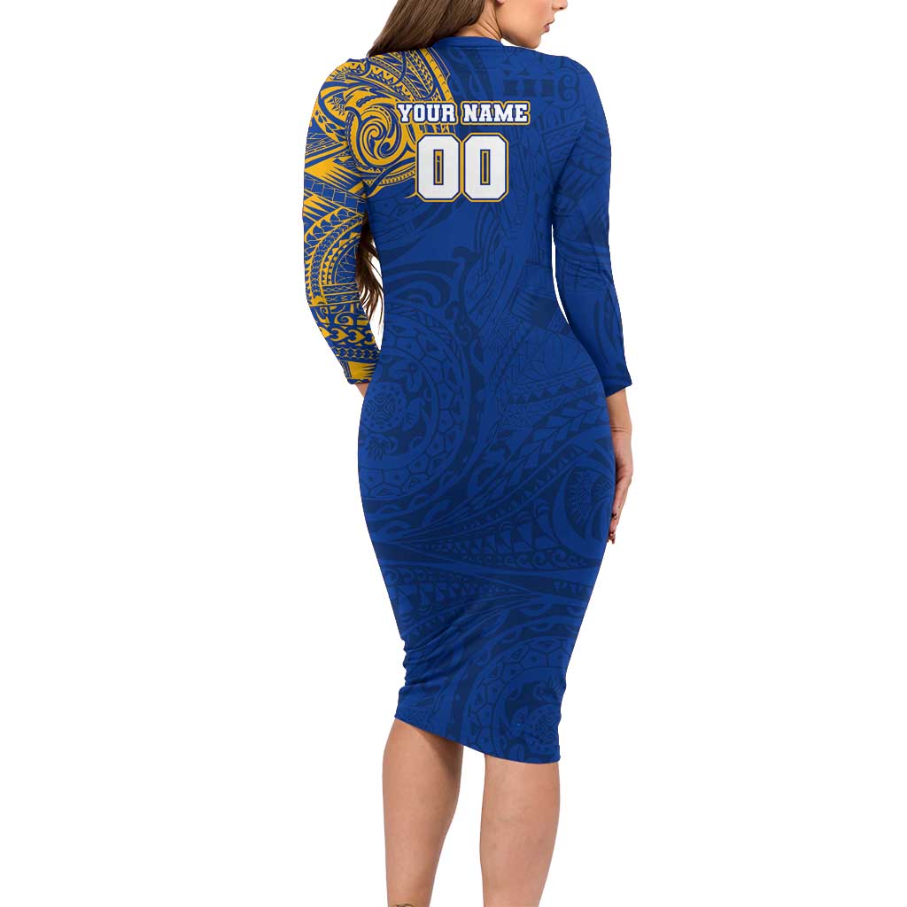 Personalized West Coast Eagles Polynesian Family Matching Long Sleeve Bodycon Dress and Hawaiian Shirt Tribal Chest and Sleeve Tattoo Heritage Warrior