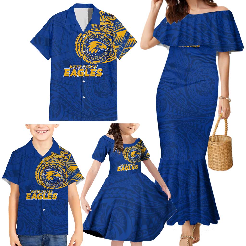 Personalized West Coast Eagles Polynesian Family Matching Mermaid Dress and Hawaiian Shirt Tribal Chest and Sleeve Tattoo Heritage Warrior