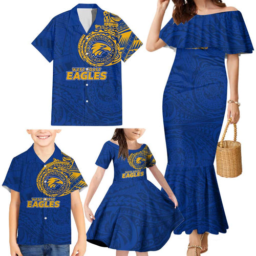 Personalized West Coast Eagles Polynesian Family Matching Mermaid Dress and Hawaiian Shirt Tribal Chest and Sleeve Tattoo Heritage Warrior
