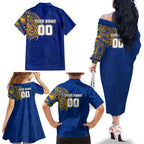Personalized West Coast Eagles Polynesian Family Matching Off The Shoulder Long Sleeve Dress and Hawaiian Shirt Tribal Chest and Sleeve Tattoo Heritage Warrior