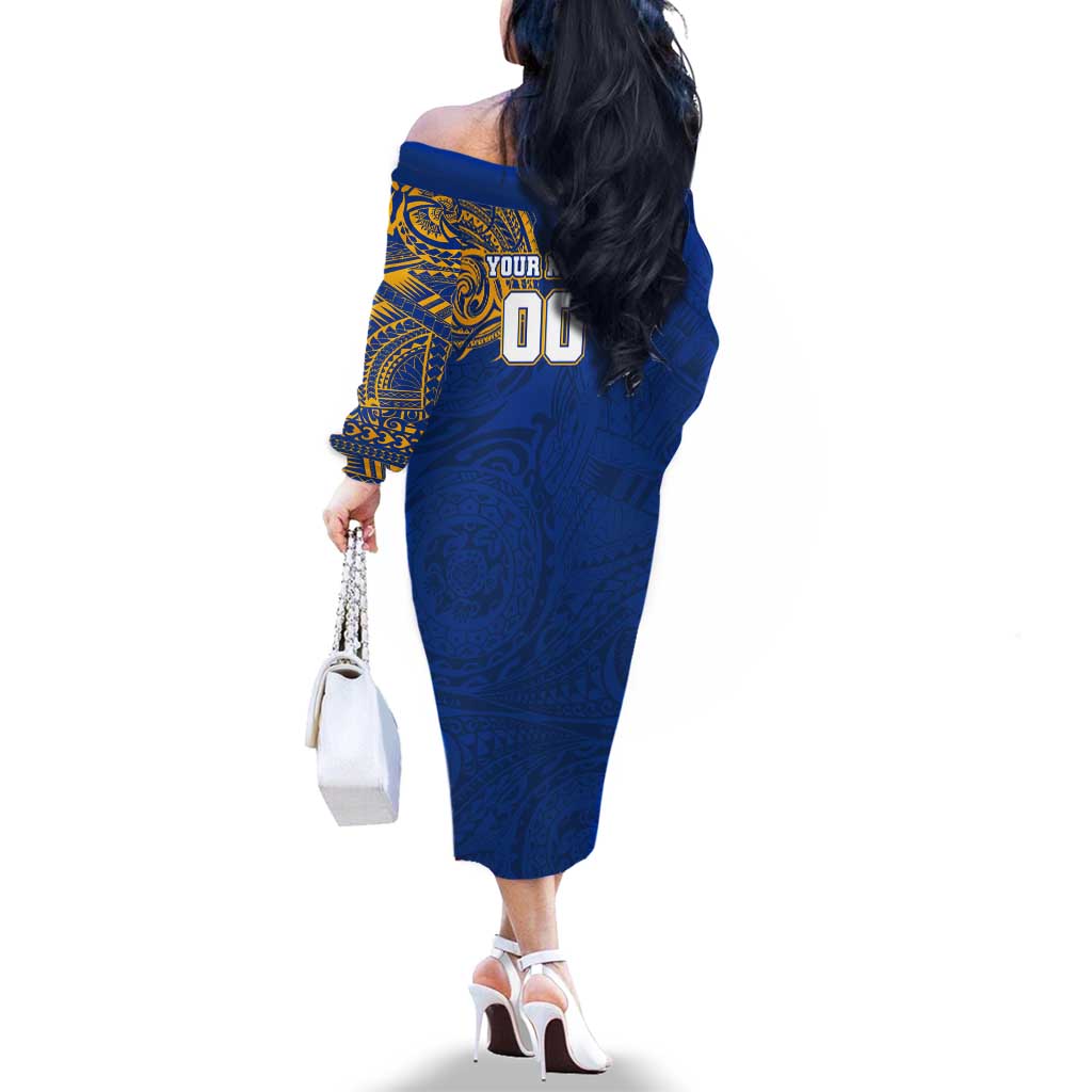 Personalized West Coast Eagles Polynesian Family Matching Off The Shoulder Long Sleeve Dress and Hawaiian Shirt Tribal Chest and Sleeve Tattoo Heritage Warrior