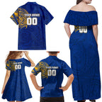 Personalized West Coast Eagles Polynesian Family Matching Off Shoulder Maxi Dress and Hawaiian Shirt Tribal Chest and Sleeve Tattoo Heritage Warrior