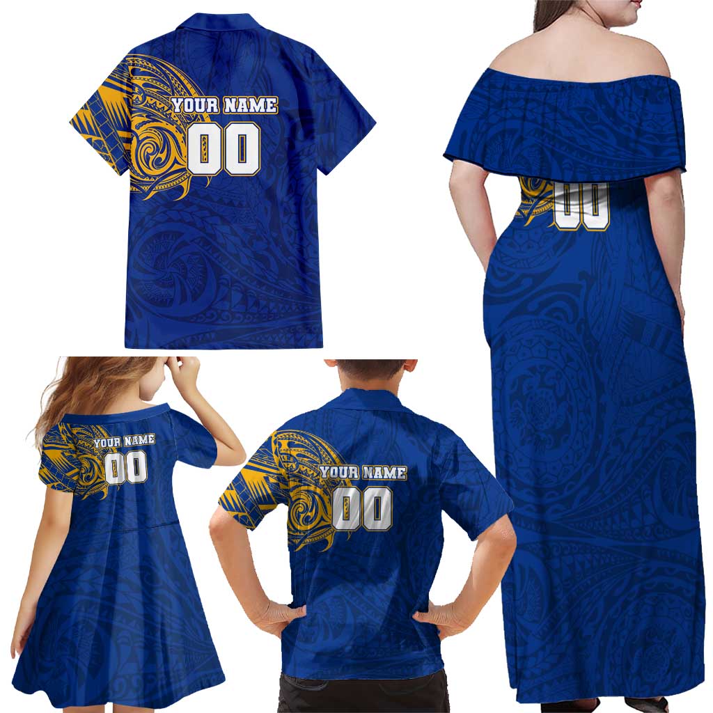 Personalized West Coast Eagles Polynesian Family Matching Off Shoulder Maxi Dress and Hawaiian Shirt Tribal Chest and Sleeve Tattoo Heritage Warrior