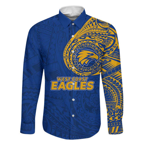 Personalized West Coast Eagles Polynesian Family Matching Off Shoulder Maxi Dress and Hawaiian Shirt Tribal Chest and Sleeve Tattoo Heritage Warrior