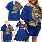 Personalized West Coast Eagles Polynesian Family Matching Off Shoulder Short Dress and Hawaiian Shirt Tribal Chest and Sleeve Tattoo Heritage Warrior