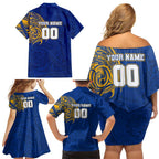 Personalized West Coast Eagles Polynesian Family Matching Off Shoulder Short Dress and Hawaiian Shirt Tribal Chest and Sleeve Tattoo Heritage Warrior